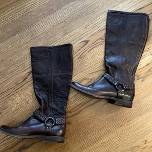 Frye Tall Brown Leather Studded Harness Boots